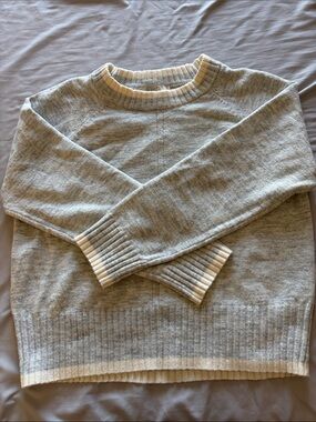 LOFT Crewneck Sweater in Light Gray with Cream Trim